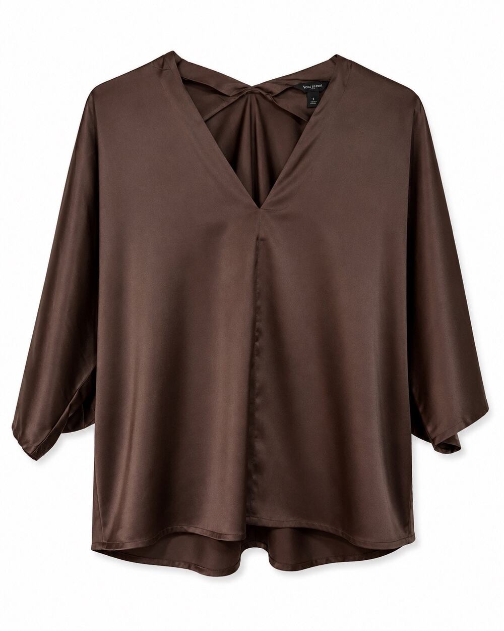 Banana Republic Womens Small Brown Satin Twist Neck Blouse Bell Sleeve Top